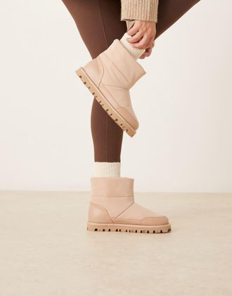 Asos Audrey - Stivaletti da neve in nylon color cipria-Neutro
