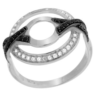 Orphelia WoMens 925 Sterling Silver Ring - Silver/Black ZR-7095/2 - Black & Silver - Size O 1/2
