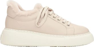 Estro & Luminara Schoenen, Dames, Beige, 39 EU, Leer, Lichtbeige Low-Top Winter Sneakers met Fur Voering