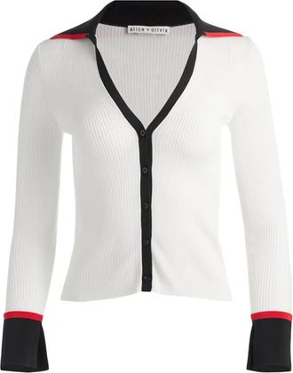 Alice & Olivia Cardigan con colletto in maglia a coste - Bianco