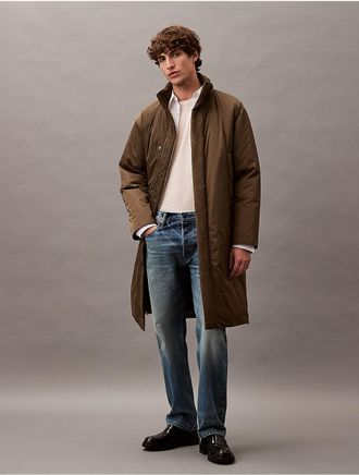 Calvin Klein Mens Padded Stretch Nylon Parka - Brown - 2XL