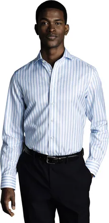 CHARLES TYRWHITT Mens Wide Stripe Non-Iron Twill Cutaway Slim Fit Shirt Single Cuff