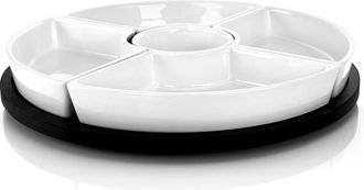 Gibson Home Gracious Dining 6 Piece Stoneware Sectional Serving Set with Revolving Wood Tray in White at Nordstrom