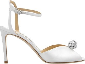 Jimmy Choo London Sacora Sandalen met Hak - Dames - Sandalen met hakken - Wit - 35 1/2 EU - Satijn - Schoenen