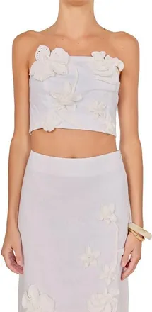 endless rose Crochet Flower Linen Bandeau Top in Off White at Nordstrom, Size X-Small