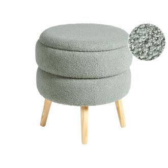 Beliani Taburete Moderno Tapizado De Boucl&eacute; Con Almacenaje Patas De Madera Verde Okaton