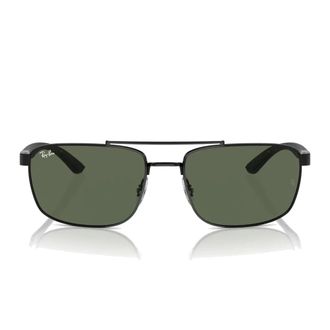Ray-Ban Sunglasses, unisex, Black, 60 MM, Rectangular Sunglasses with Dark Green Lenses