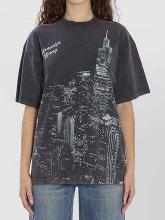 Alexander Wang ribbed crewneck crystal-embellished printed cotton t-shirt