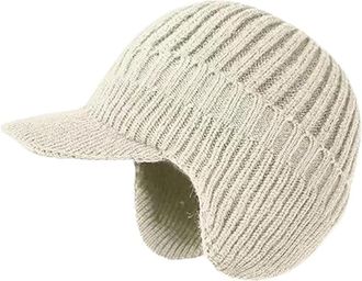 Generic Upgrade Cozy Head Beanie Winter Hat with Brim and Ear Flaps,Beanie Knitted Hat with Fleece Lining (UK, Alpha, One Size, Beige)
