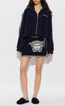 Versace Beach Skirt Made Of Terry Cotton, Womens, Navy Blue