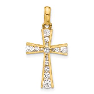 Diamond2Deal 10k Yellow Gold Polished Cubic Zirconia Latin Cross Pendant