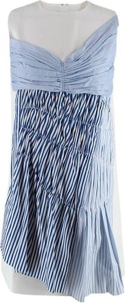 Victoria Beckham White and Blue Striped Ruched Mini Dress Size XXS