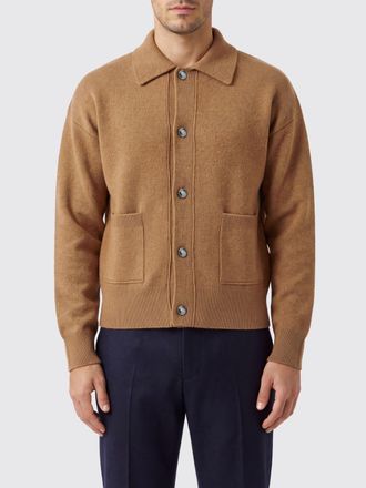 Ami Cardigan in pura lana con tasche a toppa e bordi a coste