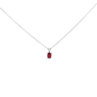 House of Brilliance 14K Gold 6x4MM Oval Shaped Gemstone Solitaire Pendant Necklace in Red Ruby | White at Nordstrom