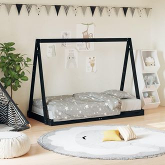 vidaXL Estructura De Cama Para Ni&ntilde;os Madera De Pino Negro 80x160 Cm Vidaxl