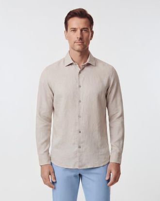 Lords of Harlech Linen Long Sleeve Shirt in Natural at Nordstrom, Size Xx-Large