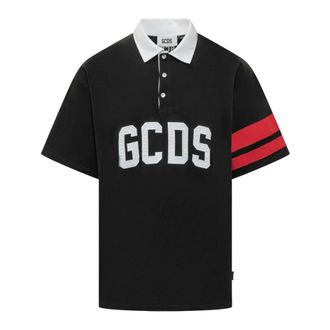 GCDS Polo Shirts, male, Black, Size: XL Logo Striped Polo Shirt