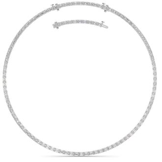 Pompeii3 34Ct Emerald Cut Diamond Tennis Necklace Lab Grown 14k White Gold 18