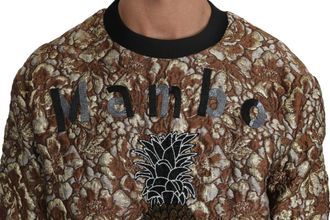 Dolce & Gabbana Mens Jacquard Pineapple Embroidery Sweater Brown Polyester Silk Nylon