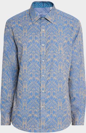 Robert Graham Mens Highland Damask Jacquard Sport Shirt