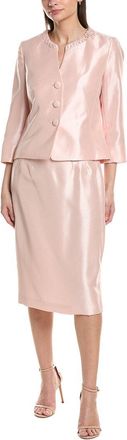 Le Suit 2Pc Ruched Neckband Jacket & Skirt Set