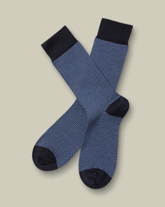 CHARLES TYRWHITT Puppytooth Socks - Indigo Blue Size 6-10 by Charles Tyrwhitt