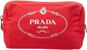 Prada Pre-owned Bags, female, Red, Size: ONE SIZE Pre-owned Canvas Bag