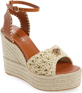Versace Medusa Espadrille Wedge Sandal in Natural Ambrer Gold at Nordstrom, Size 7.5Us