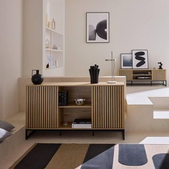 Sweeek 140cm Contemporary Sideboard Wood-effect & 2 Doors in Light Brown