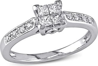 Amour 1/4 CT TW Princess Cut Quad and Round Diamond Engagement Ring In 10K White Gold