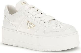 Prada Womens White Calf Leather Bos Taurus Platform Sneakers