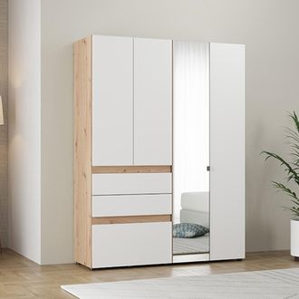Dmora Armario Grande Ushuaia, Habitaci&oacute;n Con 3 Cajones, 3 Estantes, Barra Para Colgar, 155x208h Cm Blanco Mate
