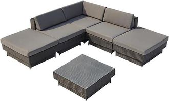 Concept Usine Conjunto de jardín rinconera de resina trenzada negra