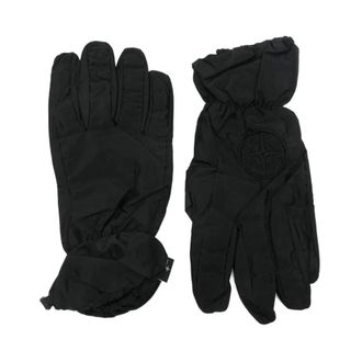 Stone Island Accessoires, unisex, Zwart, M, Leer, Geborduurde Handschoenen