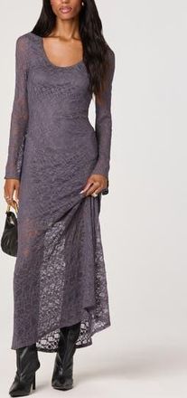 ASTR the Label Long Sleeve Lace A-Line Maxi Dress in Midnight Charcoal at Nordstrom Rack, Size X-Small