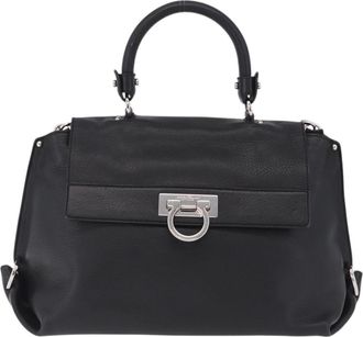 Ferragamo Sofia Satchel Grainy Leather Black Leather Handbag (Pre-Owned)