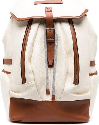 Brunello Cucinelli Mens Off White Leather Backpack