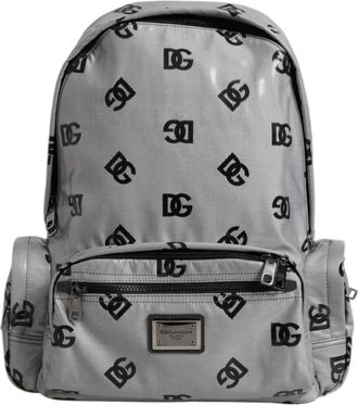 Dolce & Gabbana Polyester Gray Black DG Logo Plaque Backpack Mens Bag