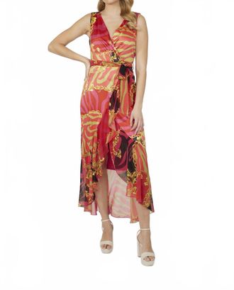 Frank Lyman Design Maxi Wrap Dress With Belt In Pink/red