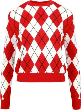 Msgm Wollen trui met ruitpatroon - Dames - Ronde hals truien - Veelkleurig - L - Wol - Truien & Vesten