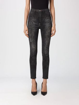 Philipp Plein Jeans skinny cropped in denim stretch a vita alta effetto used