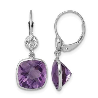 Diamond2Deal 14K White Gold Pink Quartz and White Topaz Drop Dangle Earrings