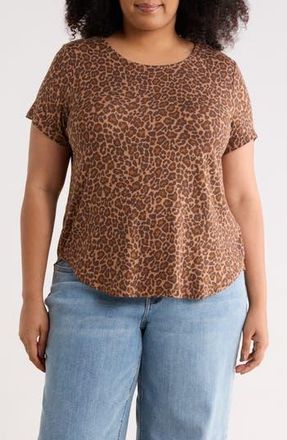 JANE + MERCER Short Sleeve High-Low T-Shirt in Brown Leopard at Nordstrom Rack, Size 2 X