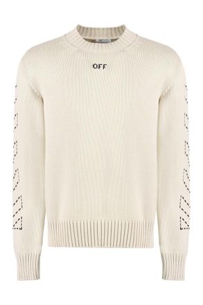 Off-white Cotton Blend Crew-Neck Sweater