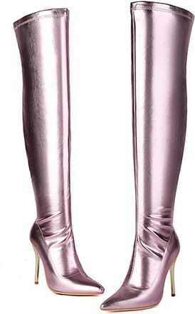 Generic Purple,9.5 UK,Womens Thigh High Boots Over The Knee Stiletto Heels Long Pointed Toe Boots Patent Leather PU Side Zipper Party Dating Dress Shoes