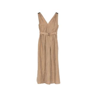 Brunello Cucinelli Brunello Cucinelli, Midi Dresses, female, Brown, Size: L Waist Belted Midi Dress