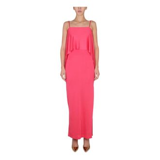 Tom Ford Maxi Dresses, female, Pink, Size: M Compact Slinky Viscose Full Length Ruffle Dress