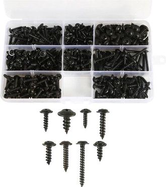 OEM Tornillos - Tornillos - Tornillos Autorroscantes - 340 Piezas - M3 M3.5 M4 M4.8 - Acero Al Carbono - Negro - Phillips - Con Caja Surtida