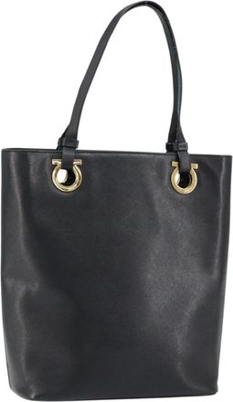 Ferragamo Gancini Handbag Leather Black Leather Handbag (Pre-Owned)