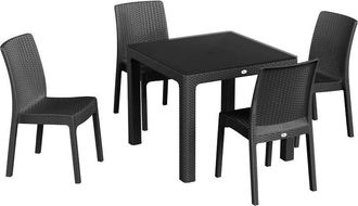 Harbour Housewares 5pc Noble Patio Dining Set - Garden Table Furniture Chairs & Table Set in Black